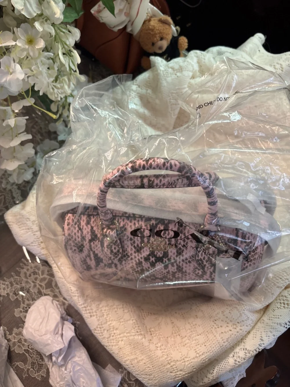 Coach snake print pink Rowan Satchel Bag